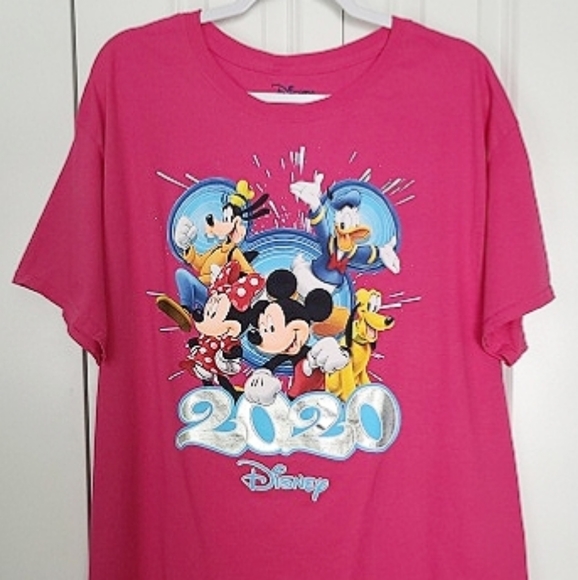 Disney Characters Mickey, Minnie, Goofy, Pluto 2020 Pink T-Shirt Size XL - Picture 1 of 5